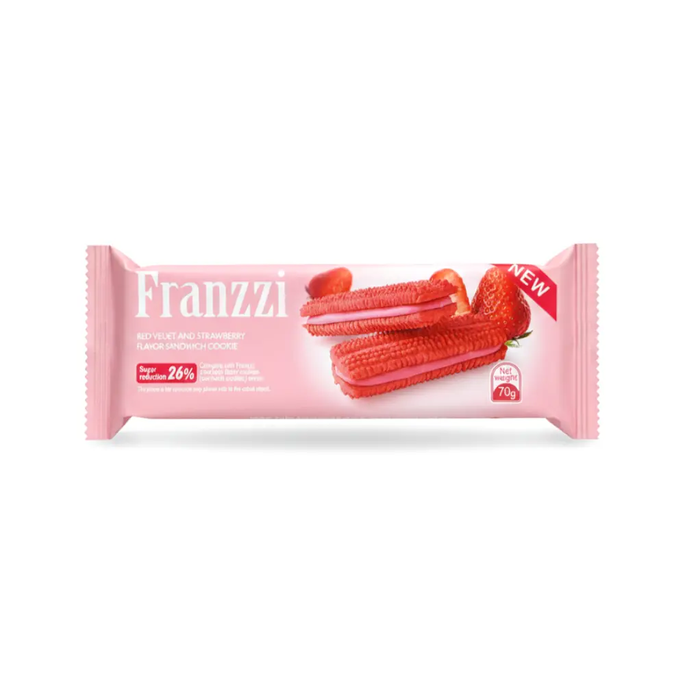 Bánh Quy Kẹp Kem Dâu, Red Velvet & Strawberry Flavor Sandwich Cookie (70g) - FRANZZI