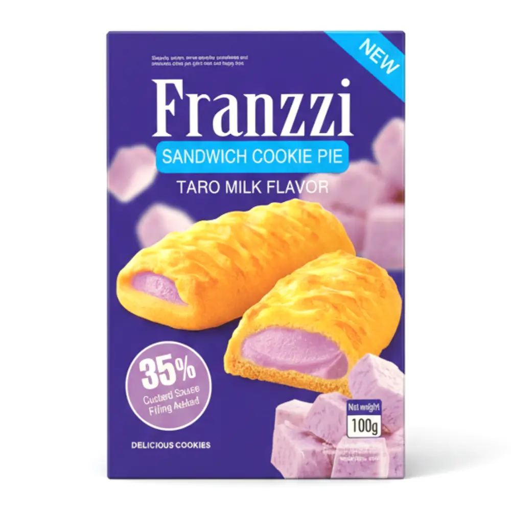 Bánh Quy Nhân Sữa Khoai Môn, Sandwich Cookie Pie, Taro Milk Flavor (100g) - FRANZZI