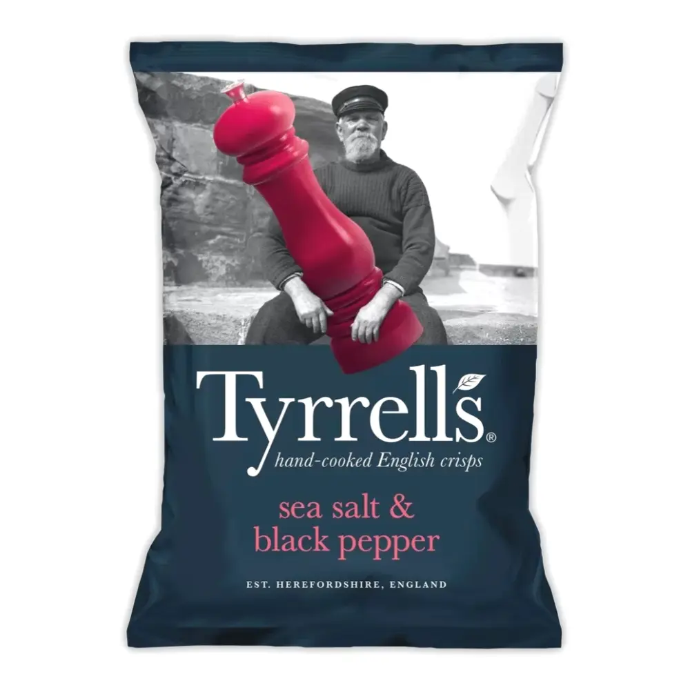 Khoai Tây Chiên Vị Muối Biển & Tiêu Đen, Hand-Cooked Crisps, Sea Salt & Black Pepper (40g) - TYRRELLS