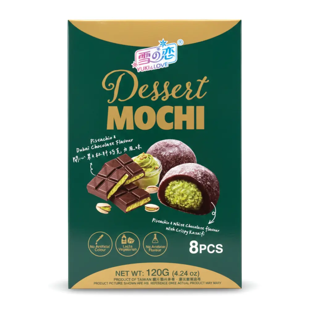 Bánh Mochi Vị Hạt Dẻ Cười & Socola Dubai, Dessert Mochi, Pistachio & Dubai Chocolate Flavour, 4.24 oz (120g) - YUKI & LOVE
