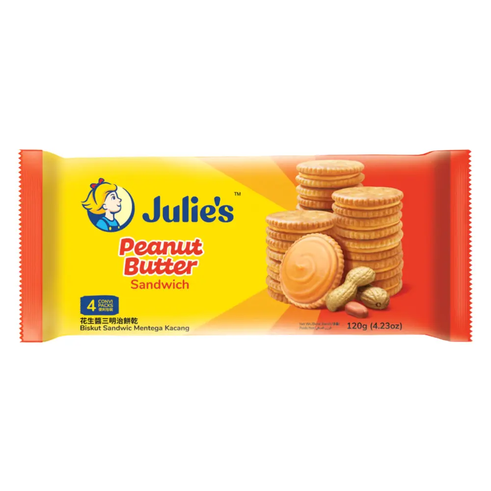 Bánh Quy Kẹp Bơ Đậu Phộng, Peanut Butter Sandwich Biscuit, 4 Gói, 4.23 oz (120g) - JULIE'S