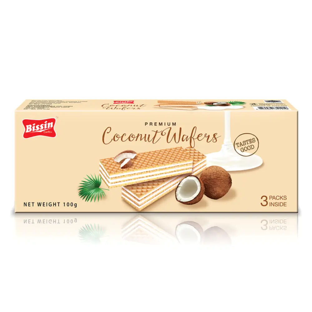 Bánh Xốp Nhân Kem Dừa, Coconut Wafers, 3 Gói (100g) - BISSIN