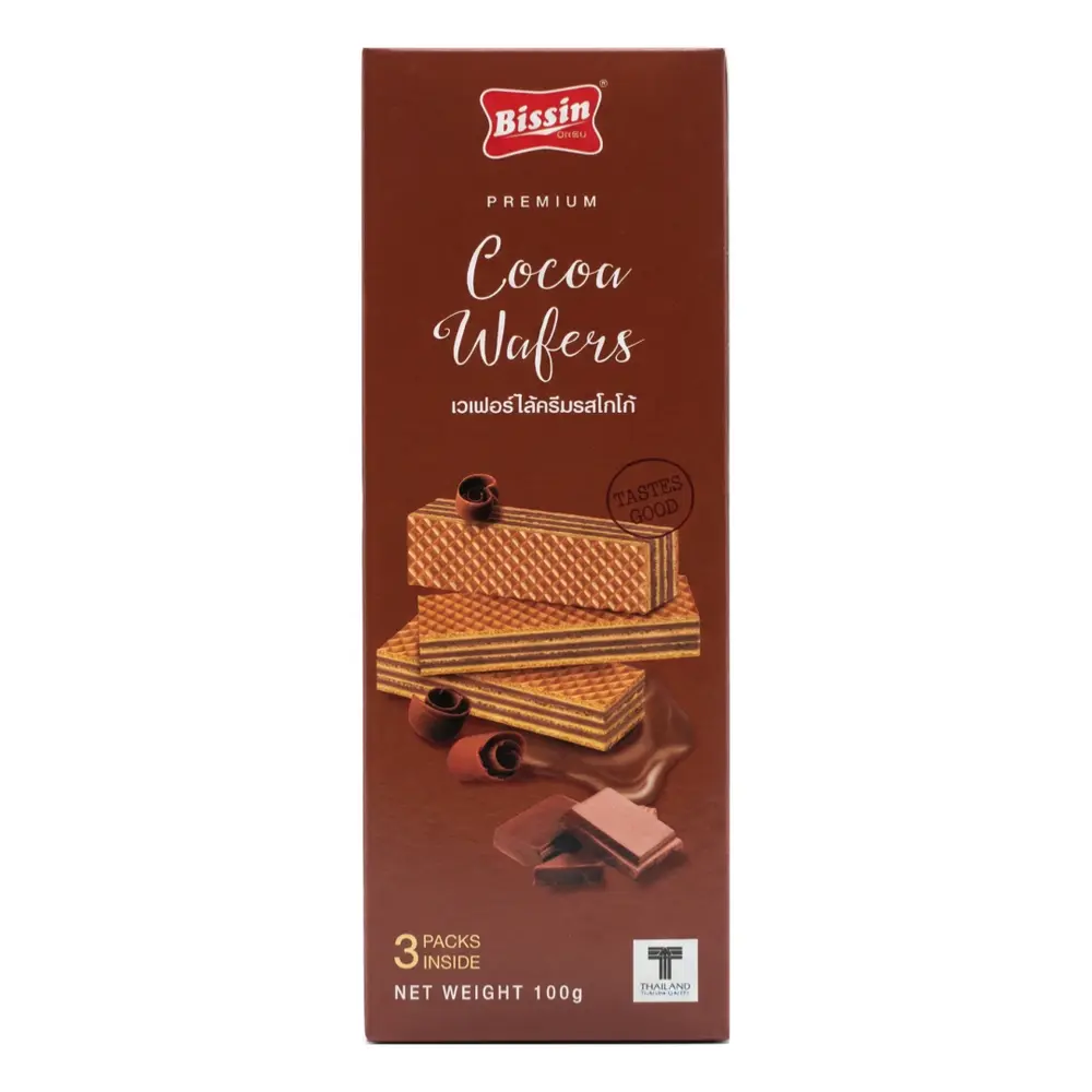 Bánh Xốp Nhân Kem Socola, Cocoa Wafers, 3 Gói (100g) - BISSIN
