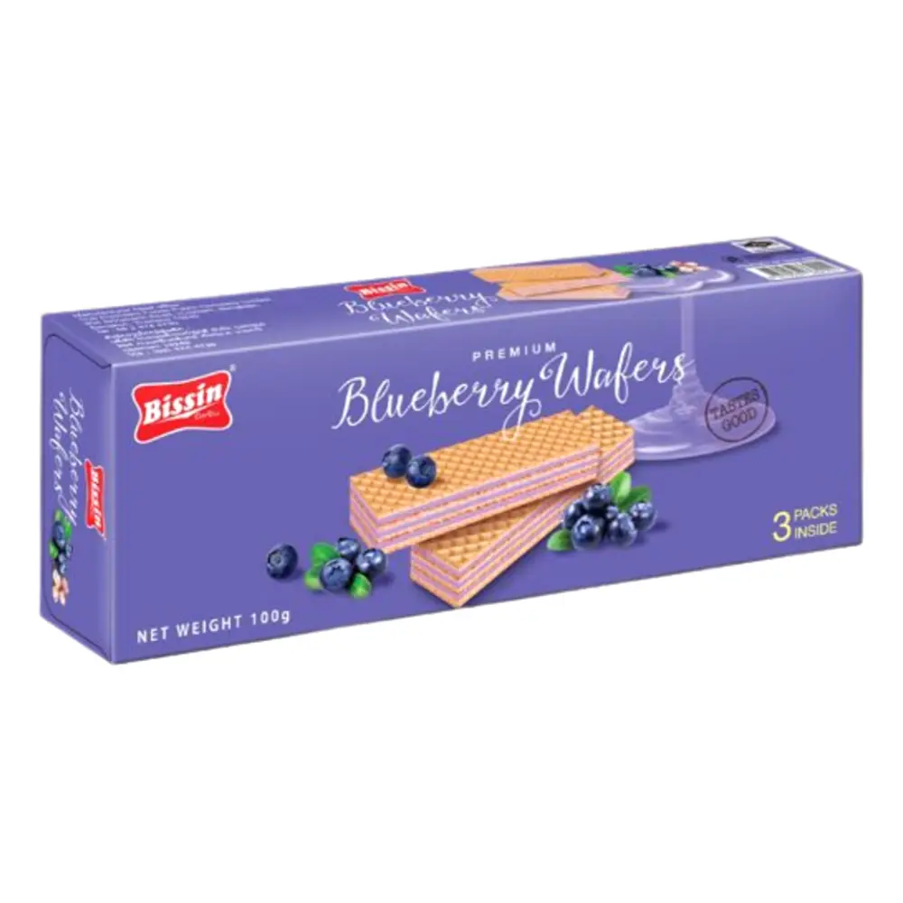 Bánh Xốp Nhân Kem Việt Quất, Blueberry Wafers, 3 Gói (100g) - BISSIN