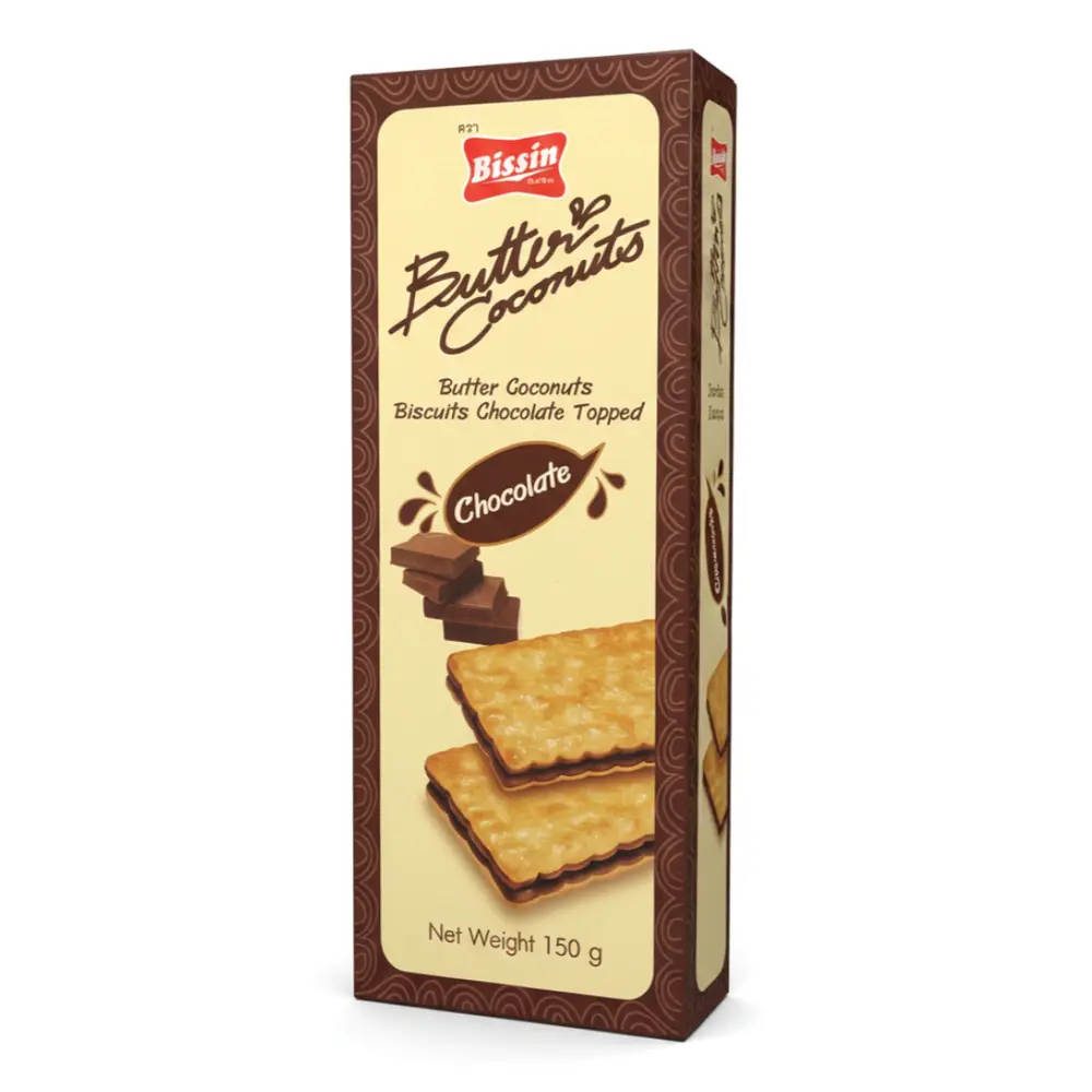 Bánh Quy Bơ Dừa Kẹp Kem Socola, Butter Coconuts, Biscuits Chocolate Topped (150g) - BISSIN