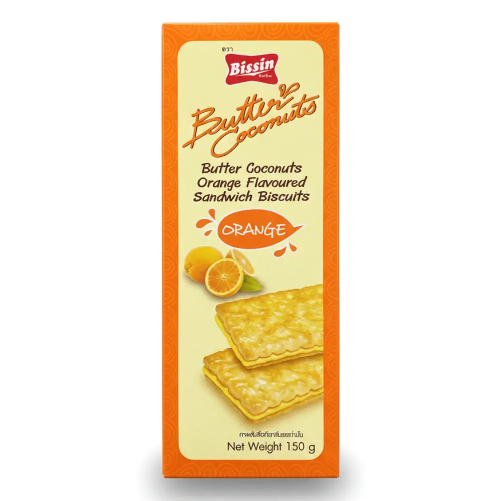 Bánh Quy Bơ Dừa Kẹp Kem Cam, Butter Coconuts, Orange Flavoured Sandwich Biscuits (150g) - BISSIN