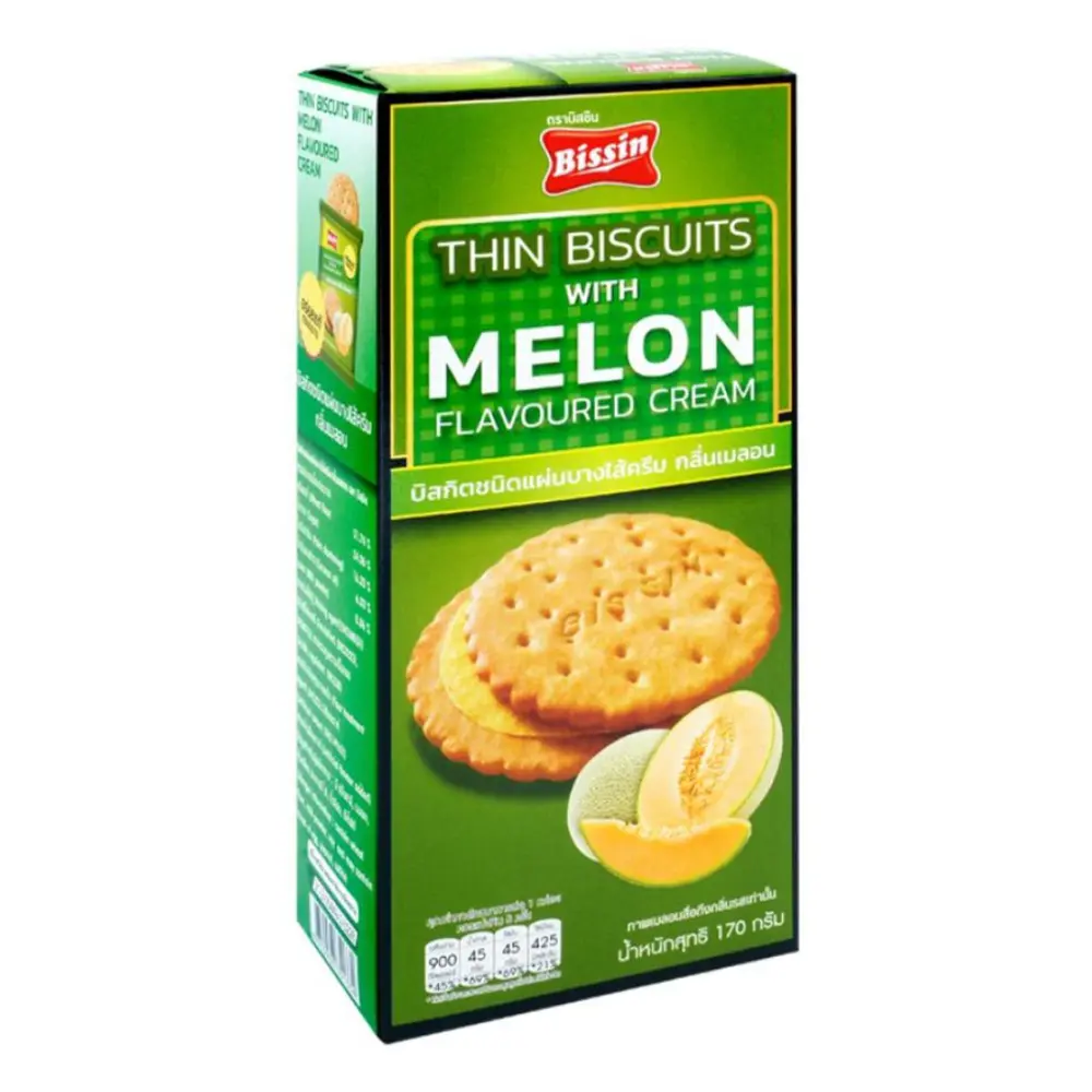Bánh Quy Mỏng Kẹp Kem Dưa Lưới, Thin Biscuits with Melon Flavoured Cream (170g) - BISSIN