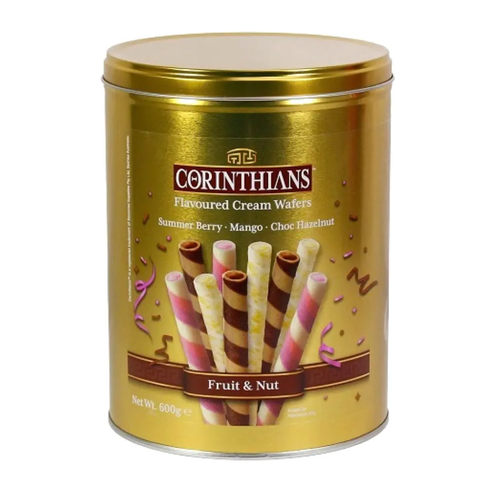 Bánh Quế Nhân Kem Trái Cây & Socola Hạt Phỉ, Fruit & Nut Flavoured Cream Wafers, Summer Berry, Mango, Choc Hazelnut (600g) - CORINTHIANS