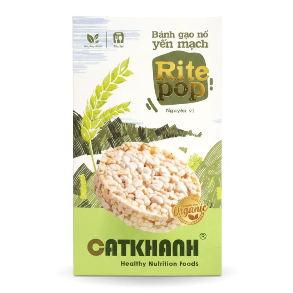 Bánh Gạo Nổ Yến Mạch Nguyên Vị, Rite Pop, Organic Oat & Puffed Rice Cakes, Original (80g) - CAT KHANH