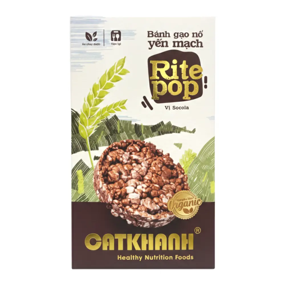Bánh Gạo Nổ Yến Mạch Vị Socola, Rite Pop, Organic Oat & Puffed Rice Cakes, Chocolate (80g) - CAT KHANH