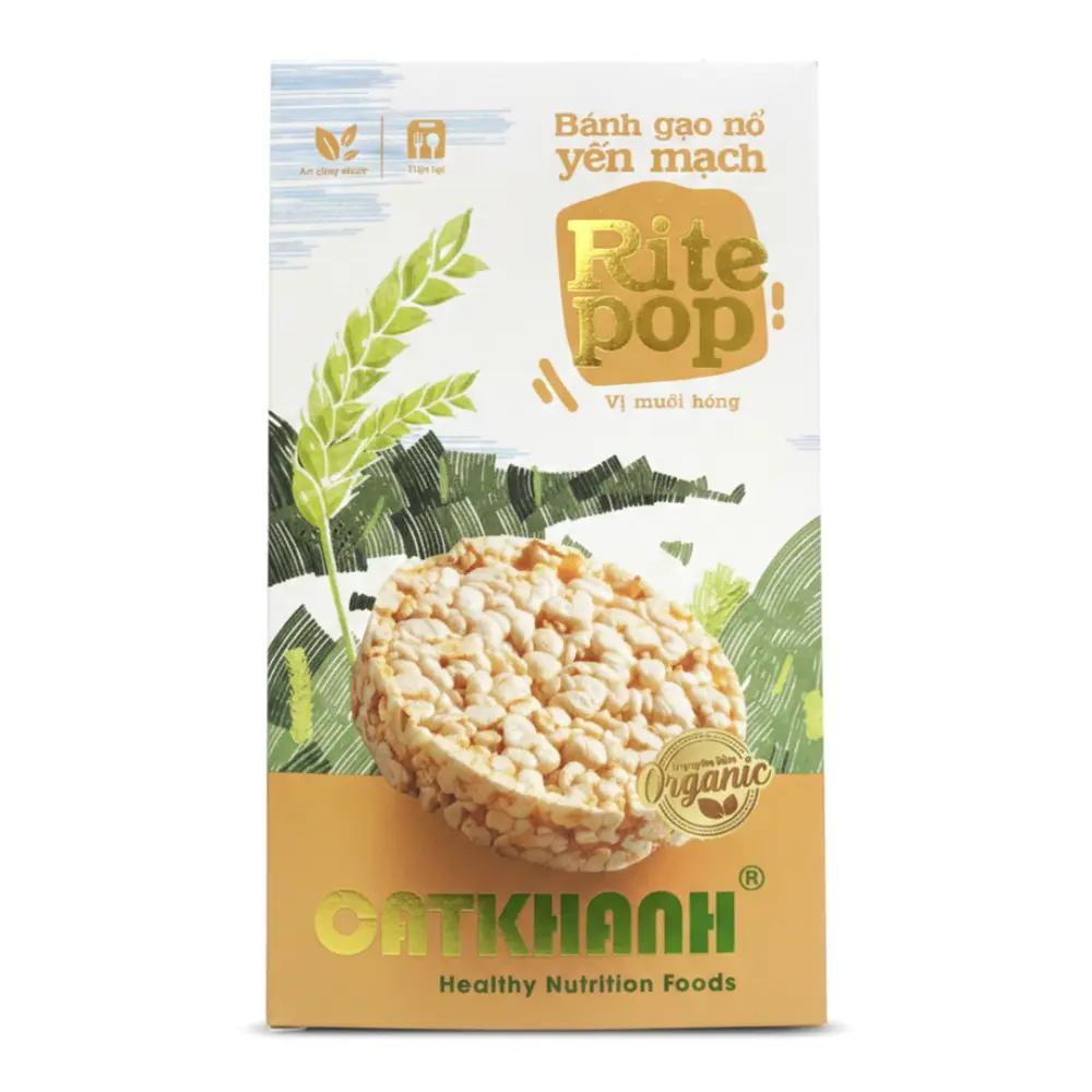 Bánh Gạo Nổ Yến Mạch Vị Muối Hồng, Rite Pop, Organic Oat & Puffed Rice Cakes, Pink Salt (80g) - CAT KHANH