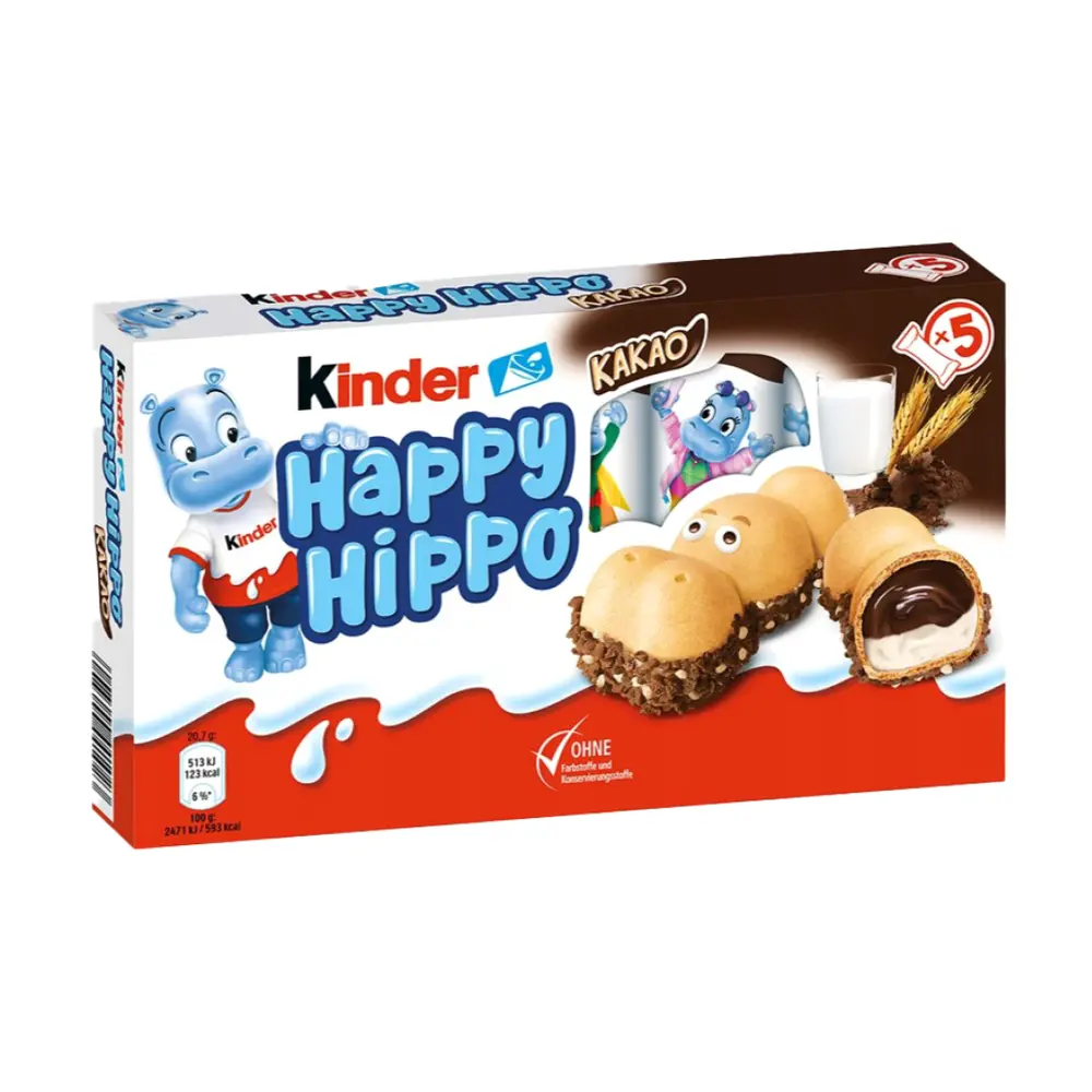Bánh Quy Nhân Kem Socola, Happy Hippo, Kacao, 5 Cái (103.5g) - KINDER