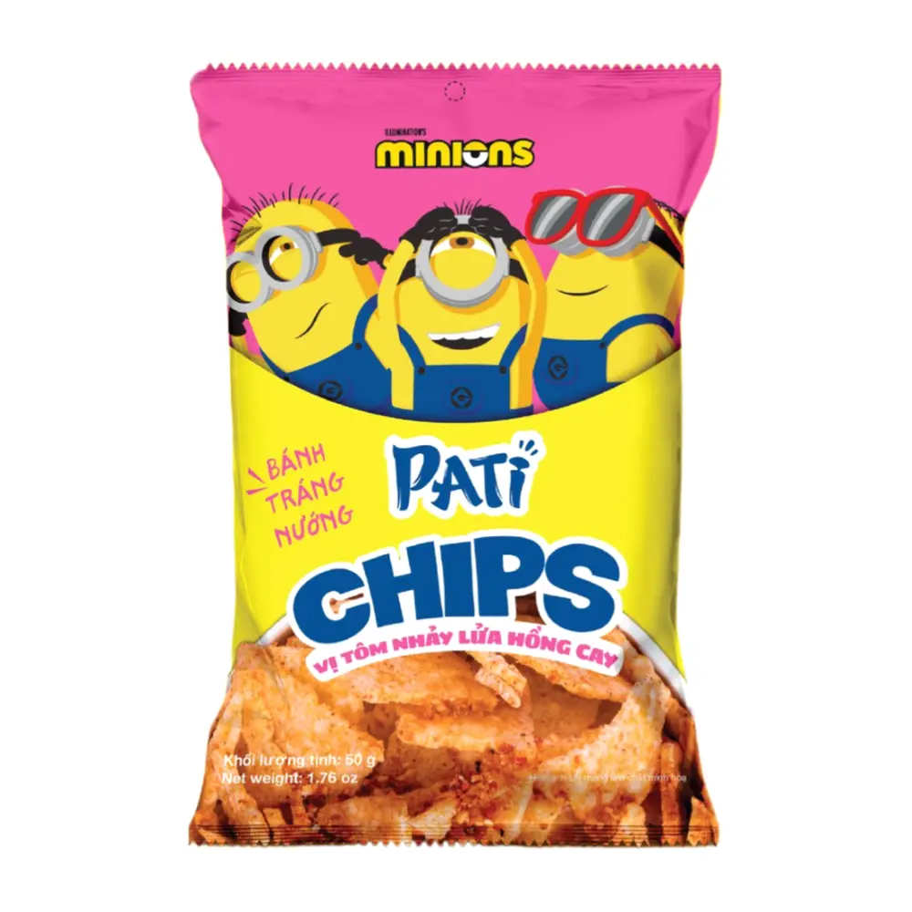 Bánh Tráng Nướng Vị Tôm Nhảy Lửa Hồng Cay, Grilled Rice Cracker Chips, Spicy Shrimp, 1.76 oz (50g) - PATI