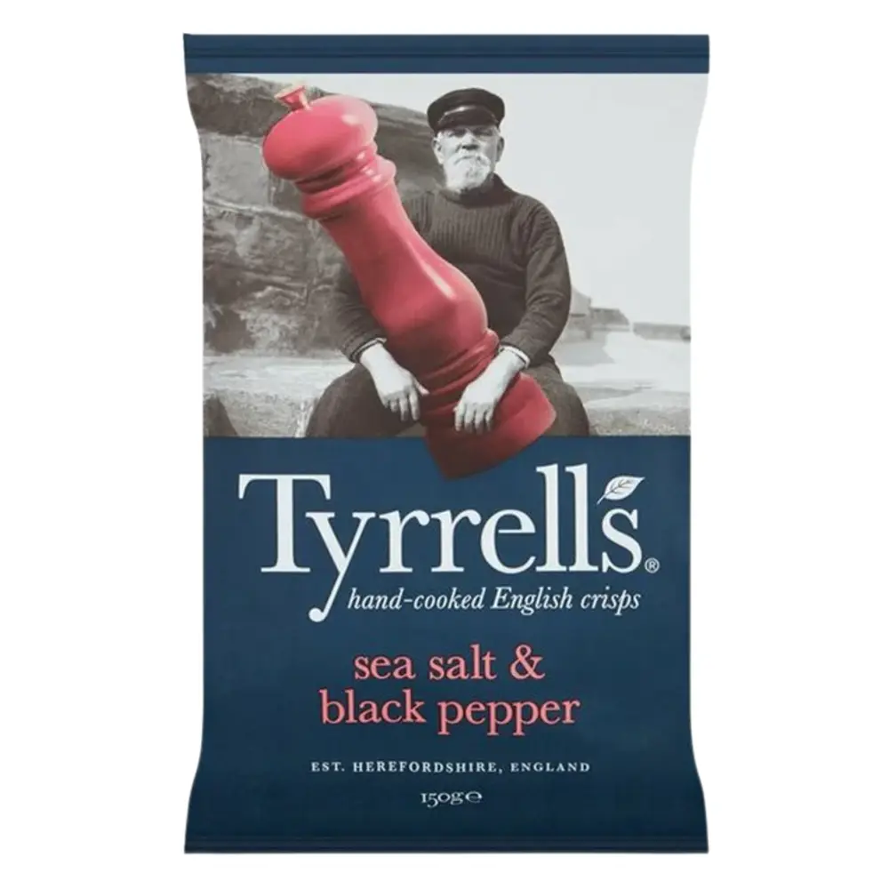Khoai Tây Chiên Vị Muối Biển & Tiêu Đen, Hand-Cooked English Crisps, Sea Salt & Black Pepper (150g) - TYRRELLS