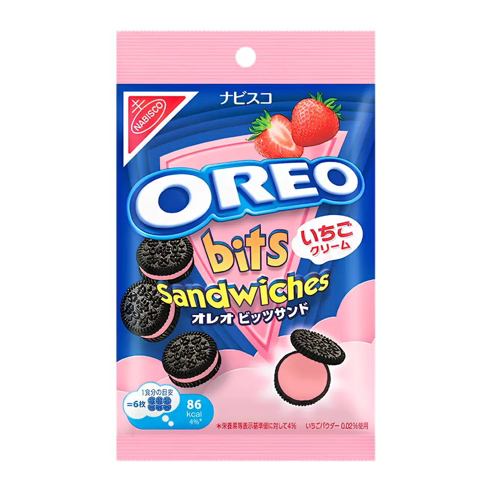 Bánh Oreo Mini Nhân Kem Dâu, Oreo, Bits Sandwiches with Strawberry Cream (65g) - NABISCO