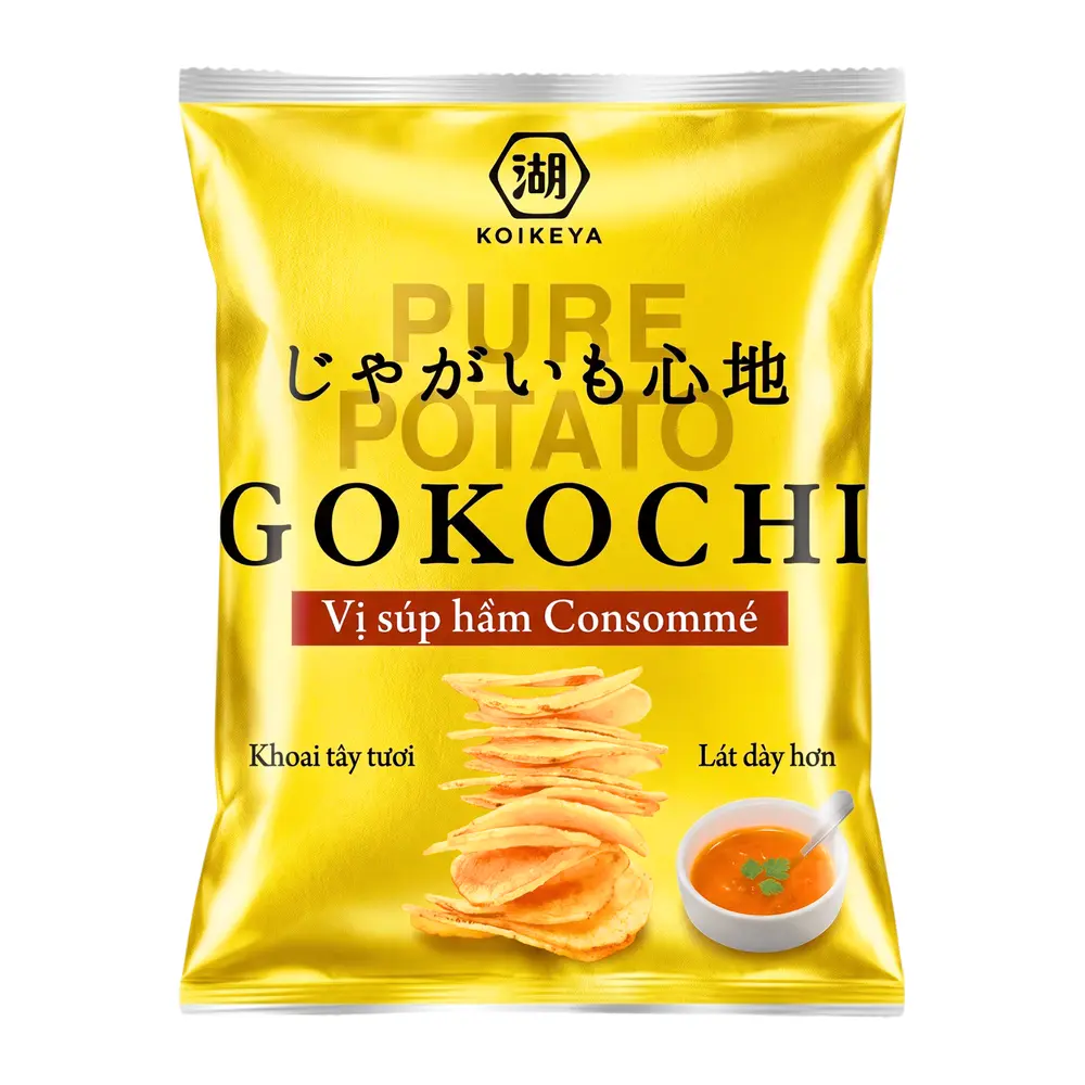 Snack Khoai Tây Vị Súp Hầm, Gokochi Pure Potato Chips, Consommé (65g) - KOIKEYA