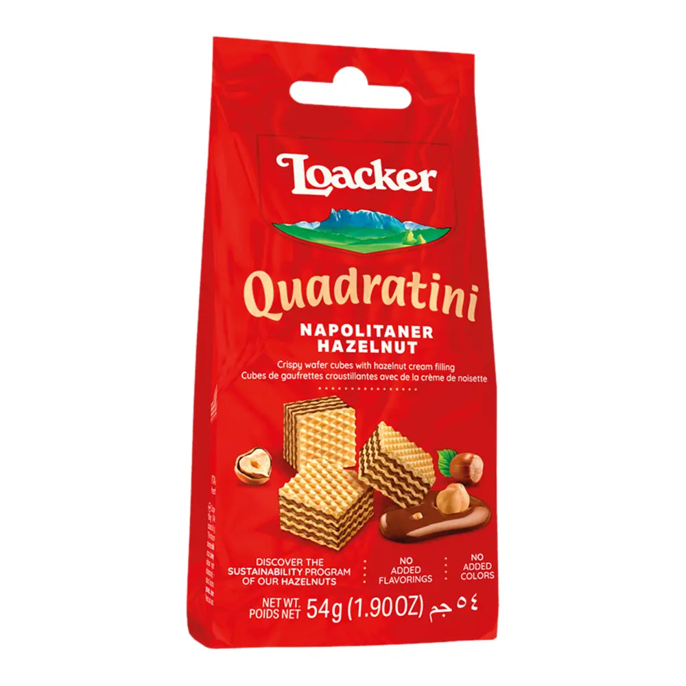 Bánh Xốp Hạt Phỉ, Quadratini, Napolitaner Hazelnut, Crispy Wafer Cubes with Hazelnut Cream Filling, 1.9 oz oz (54g) - LOACKER