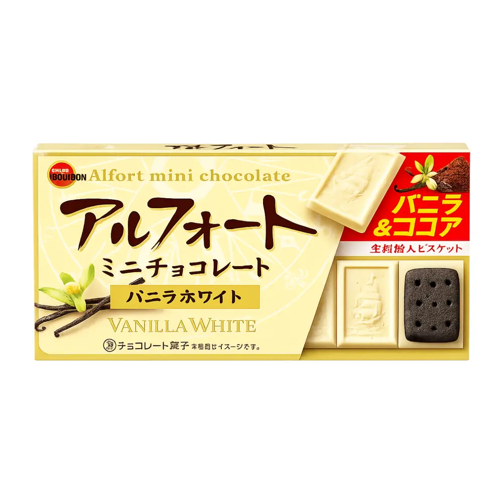 Bánh Quy Phủ Socola Trắng Vani, Alfort Mini Chocolate, Vanilla White Whole Grain Biscuits (55g) - BOURBON