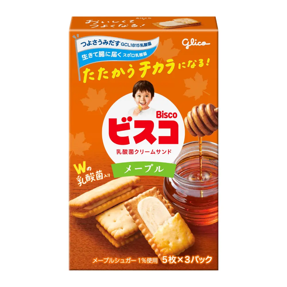 Bánh Quy Kẹp Kem Lá Phong, Bisco, Lactic Acid Bacteria Cream Sandwich Biscuit, Maple Flavor (64.5g) - GLICO
