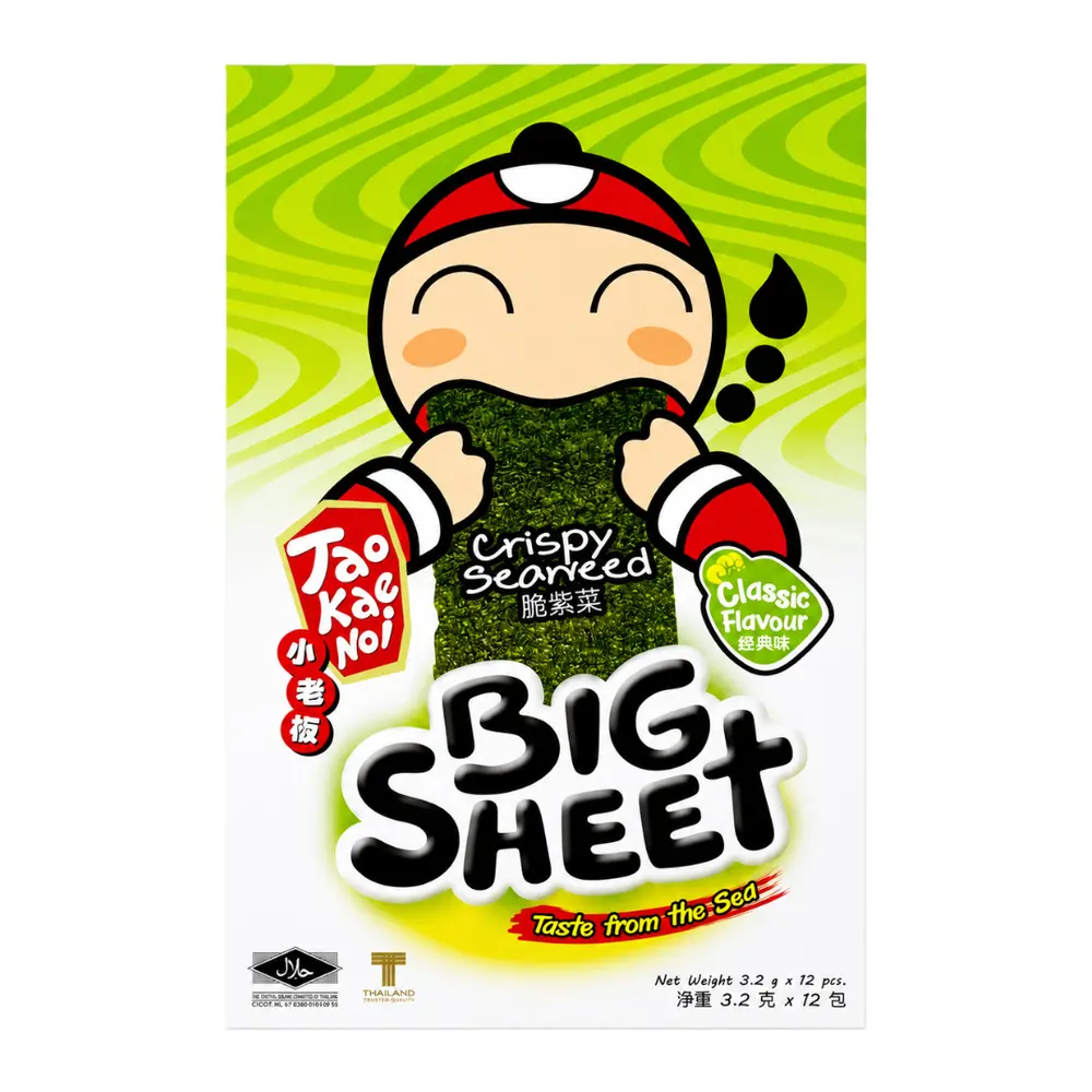Snack Lá Rong Biển Giòn Vị Truyền Thống, Big Sheet, Crispy Seaweed, Classic Flavour, 12 Gói (38.4g) - TAO KAE NOI