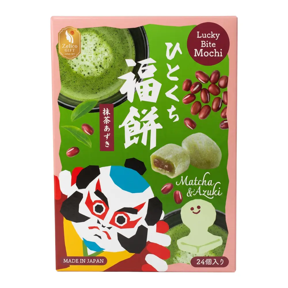 Bánh Mochi Vị Trà Xanh & Đậu Đỏ, Lucky Bite Mochi, Matcha & Azuki, 24 Cái (288g) - ZELICO