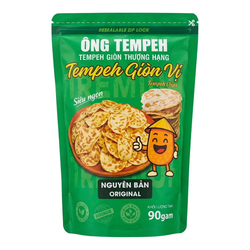 Tempeh Giòn Thượng Hạng Vị Nguyên Bản, Tempeh Chips, Original (90g) - ONG TEMPEH