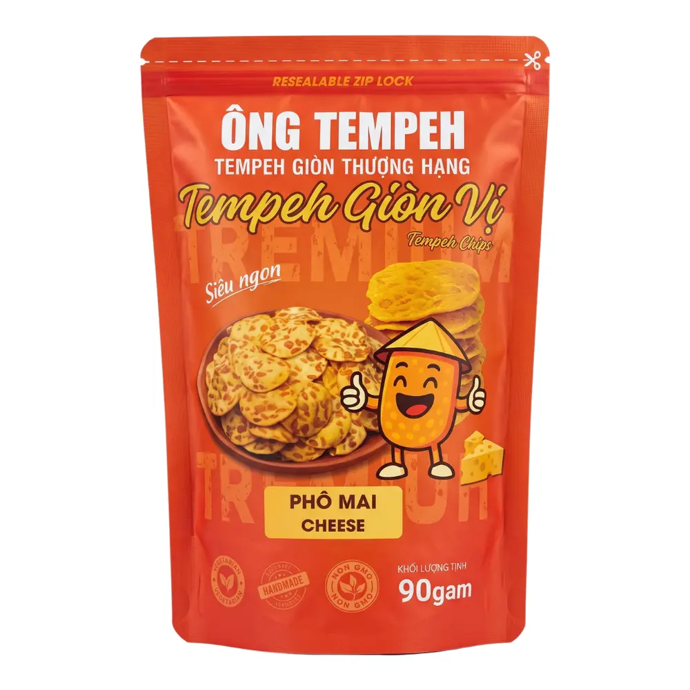 Tempeh Giòn Thượng Hạng Vị Phô Mai, Tempeh Chips, Cheese (90g) - ONG TEMPEH