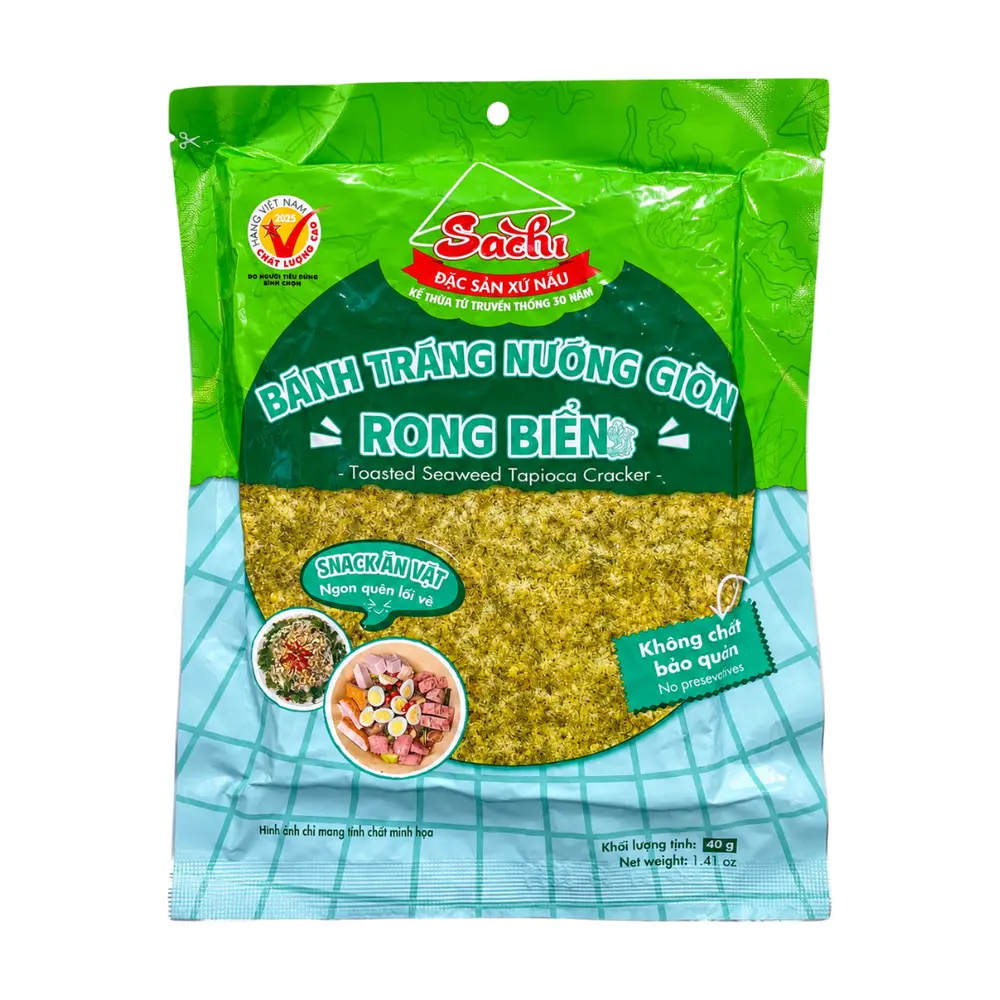 Bánh Tráng Nướng Giòn Rong Biển, Toasted Seaweed Tapioca Cracker, 1.41 oz (40g) - SACHI