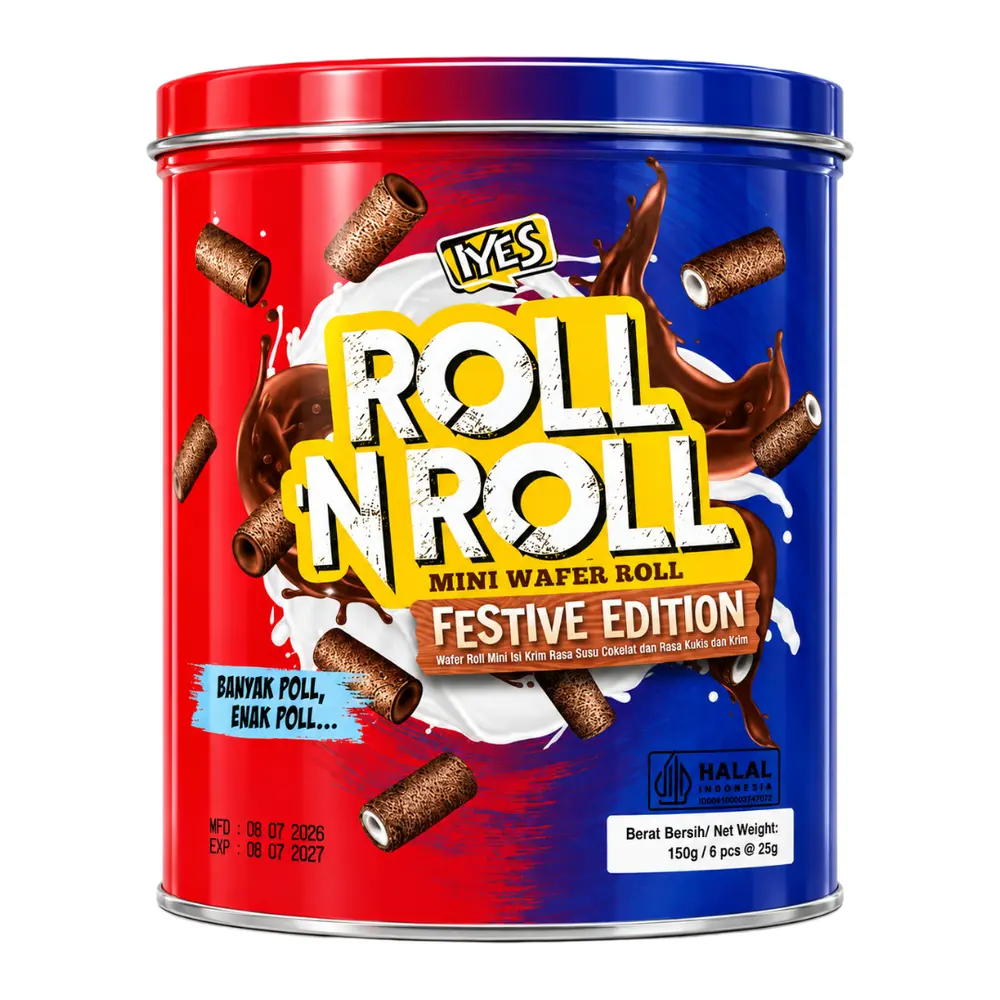 Bánh Ống Quế Vị Socola & Bánh Quy, Roll N Roll, Mini Wafer Roll, Chocolate & Cookies n Cream (150g) - IYES