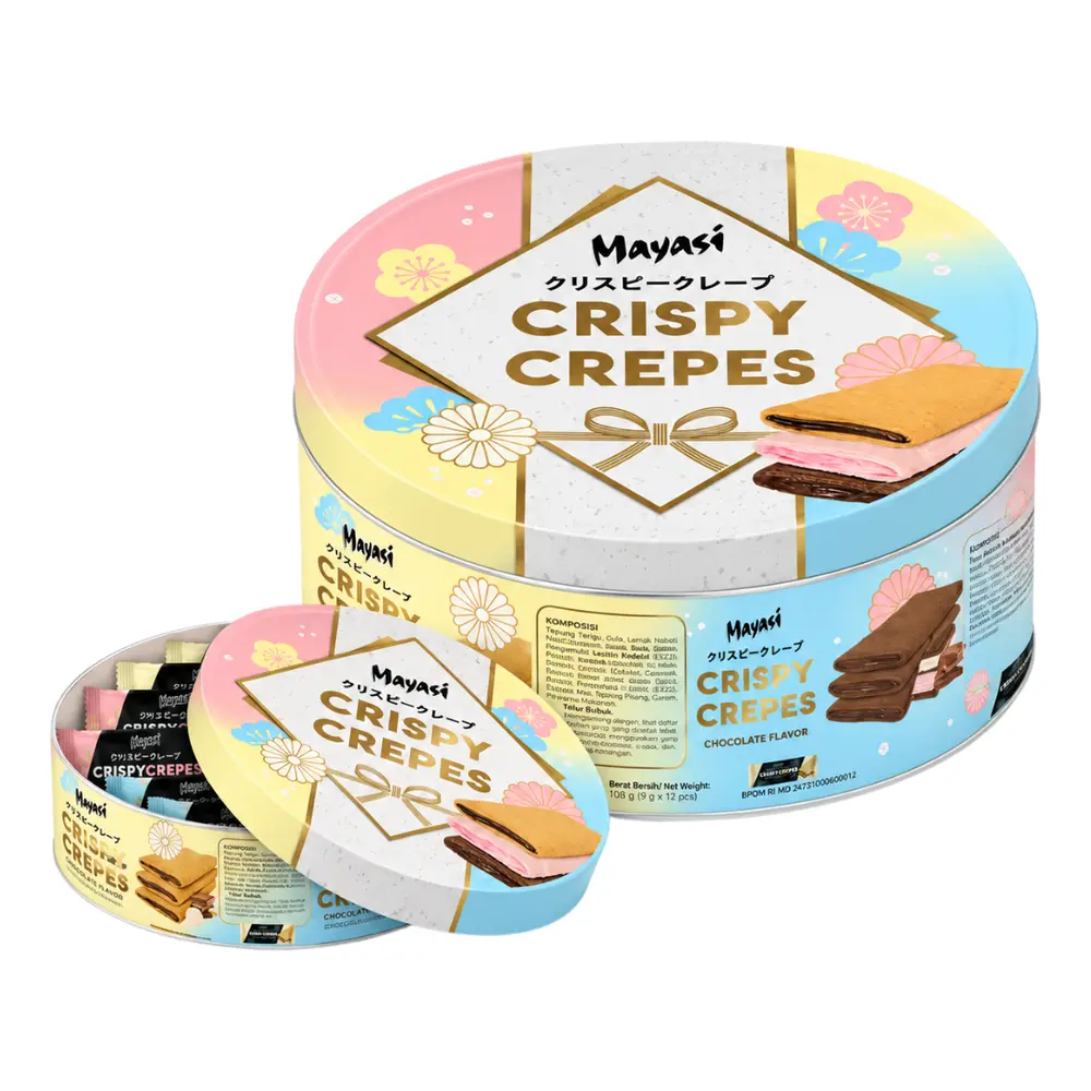 Bánh Kếp Vị Socola Chuối Hộp Thiếc, Crispy Crepes, Choco Banana Flavor (100g) - MAYASI