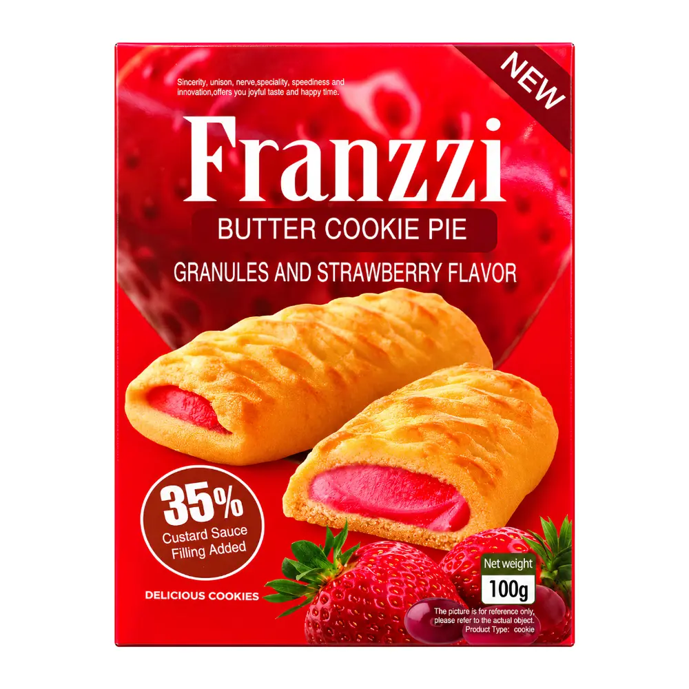 Bánh Quy Bơ Hạt Nhân Kem Dâu, Butter Cookie Pie, Granules & Strawberry Flavor (100g) - FRANZZI