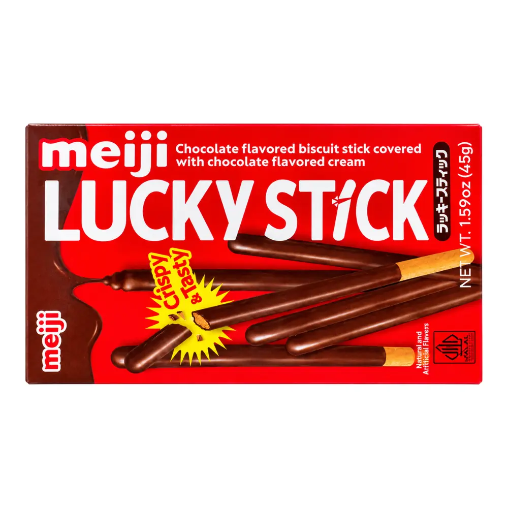 Bánh Que Phủ Socola, Lucky Stick, Biscuit Stick Covered with Chocolate Flavored Cream, 1.59 oz (45g) - MEIJI