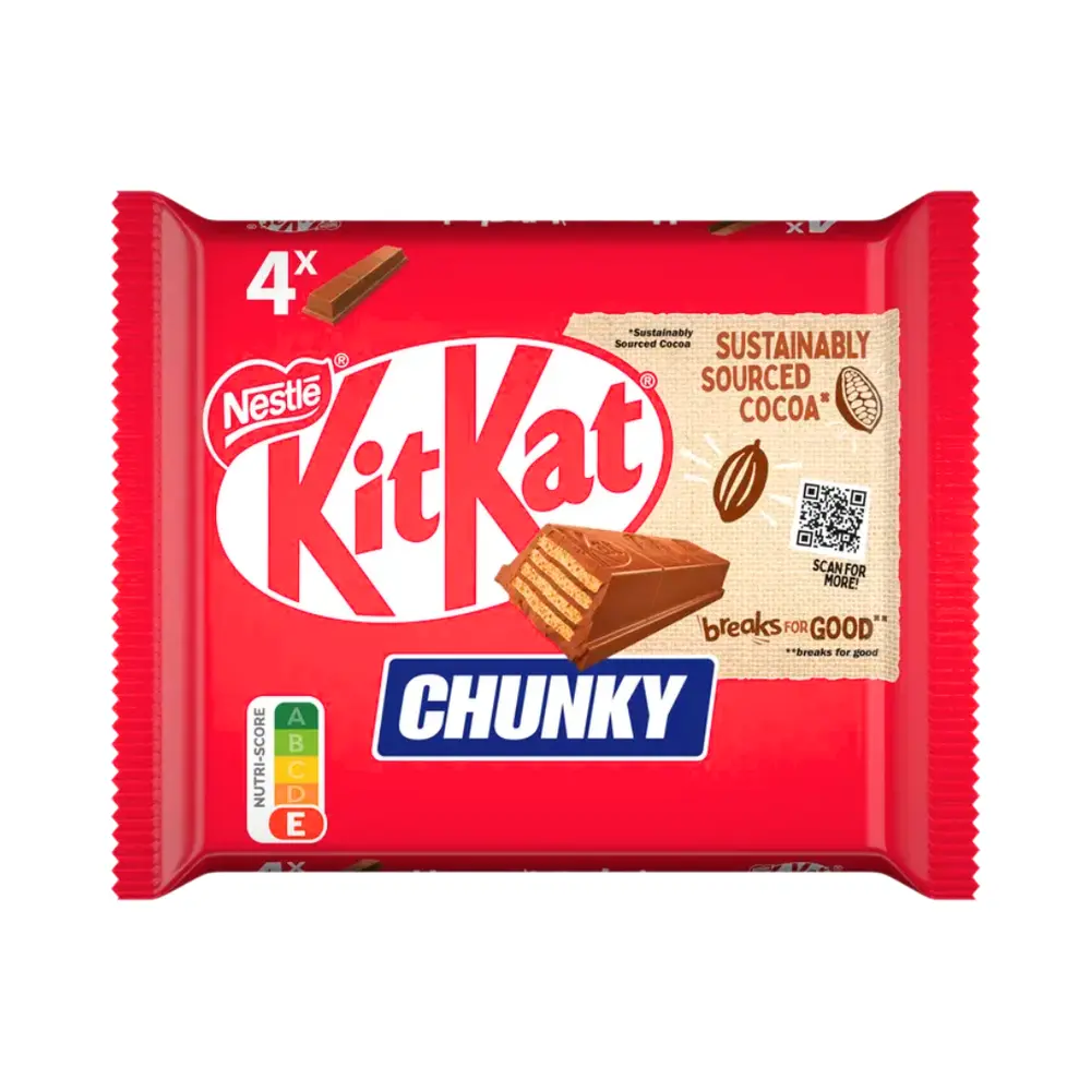 Bánh Xốp Phủ Socola Sữa, Chunky, Crispy Wafer in Milk Chocolate , 4 Thanh (160g) - KITKAT
