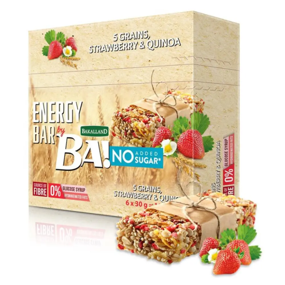 Thanh Năng Lượng Dâu & Hạt Diêm Mạch, BA! Energy Bar, 5 Grains, Strawberries & Quinoa, 6 Thanh (180g) - BAKALLAND