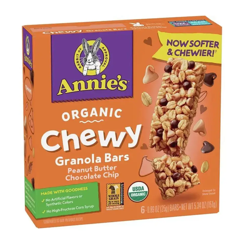 Thanh Ngũ Cốc Bơ Đậu Phộng & Socola Hữu Cơ, Organic Chewy Granola Bars, Peanut Butter Chocolate Chip, 6 Thanh, 5.34 oz (151g) - ANNIE'S HOMEGROWN