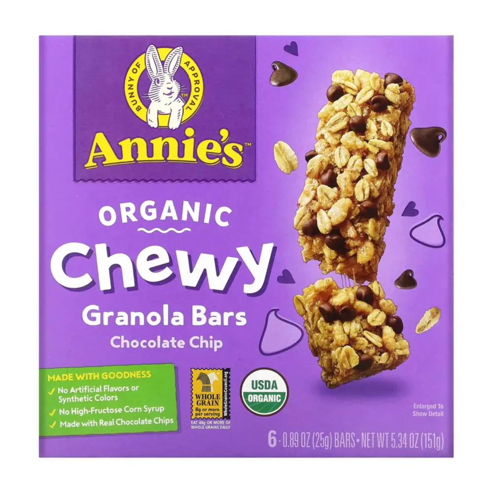 Thanh Ngũ Cốc Socola Hữu Cơ, Organic Chewy Granolar Bars, Chocolate Chip, 6 Thanh, 5.34 oz (151g) - ANNIE'S HOMEGROWN