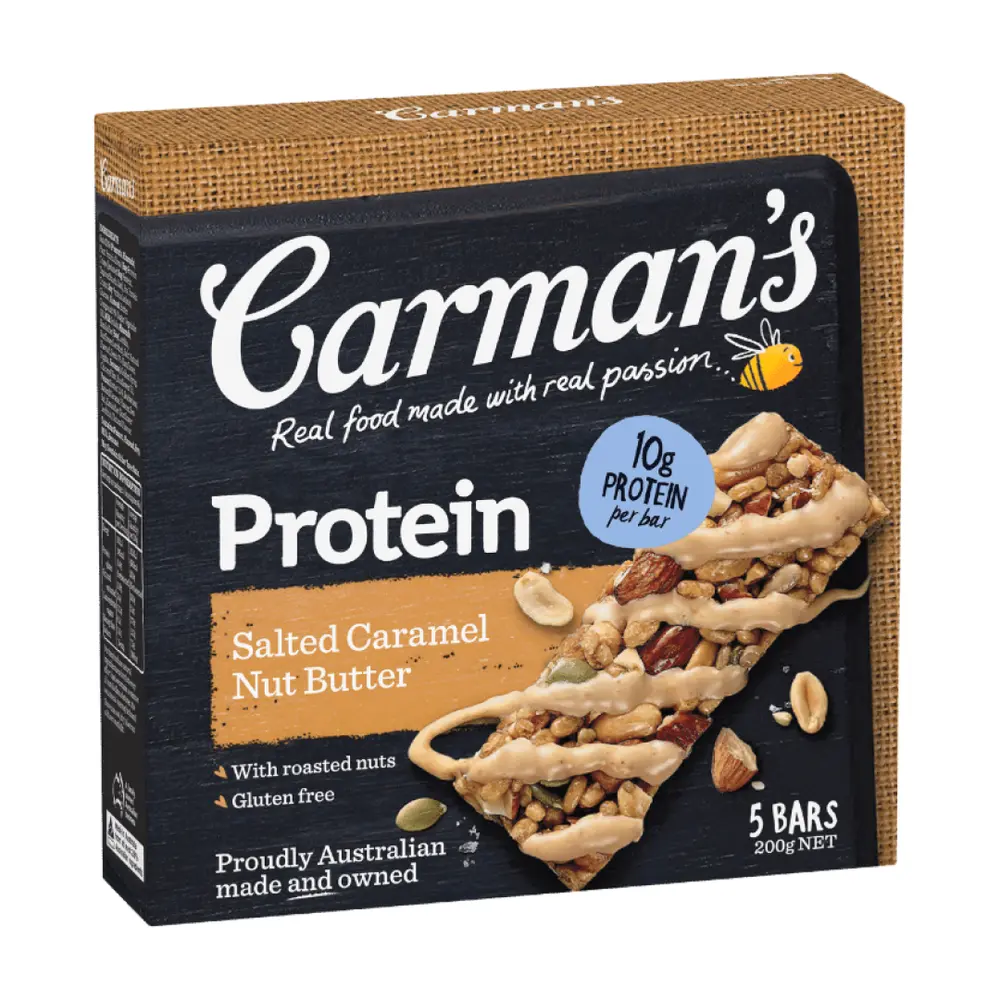 Thanh Năng Lượng Caramen Mặn & Bơ Hạt, Protein, Salted Caramel Nut Butter, Gluten Free, 6 Thanh (200g) - CARMAN'S