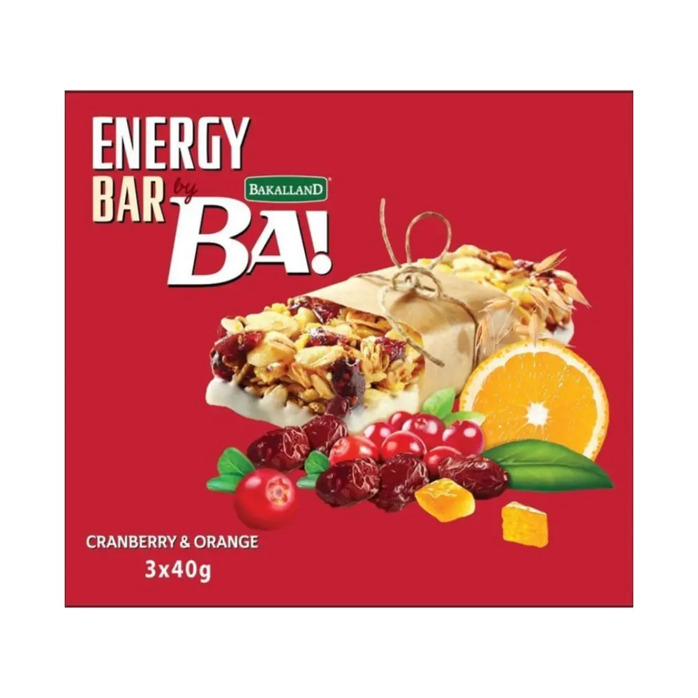 Thanh Năng Lượng Nam Việt Quất & Cam, BA! Energy Bar, Cranberry & Orange, 3 Thanh (120g) - BAKALLAND