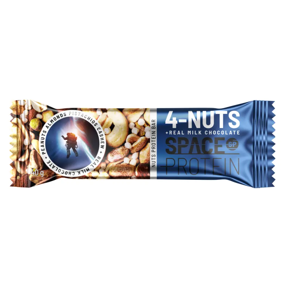 Thanh Năng Lượng 4 Loại Hạt & Socola Sữa, Nuts Protein Bar, 4 Nuts with Real Milk Chocolate (40g) - SPACE PROTEIN