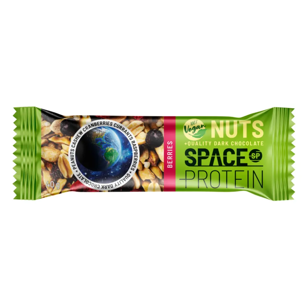 Thanh Năng Lượng Hạt, Quả Mọng & Socola Đen, Berries Vegan Bar, Nuts with Real Dark Chocolate (40g) - SPACE PROTEIN