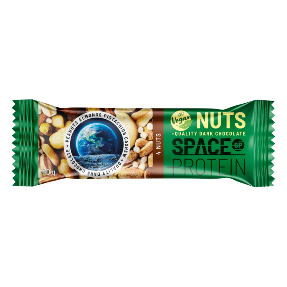 Thanh Năng Lượng 4 Loại Hạt & Socola Đen, 4 Nuts Vegan Bar, Nuts with Real Dark Chocolate, 3 Thanh (120g) - SPACE PROTEIN