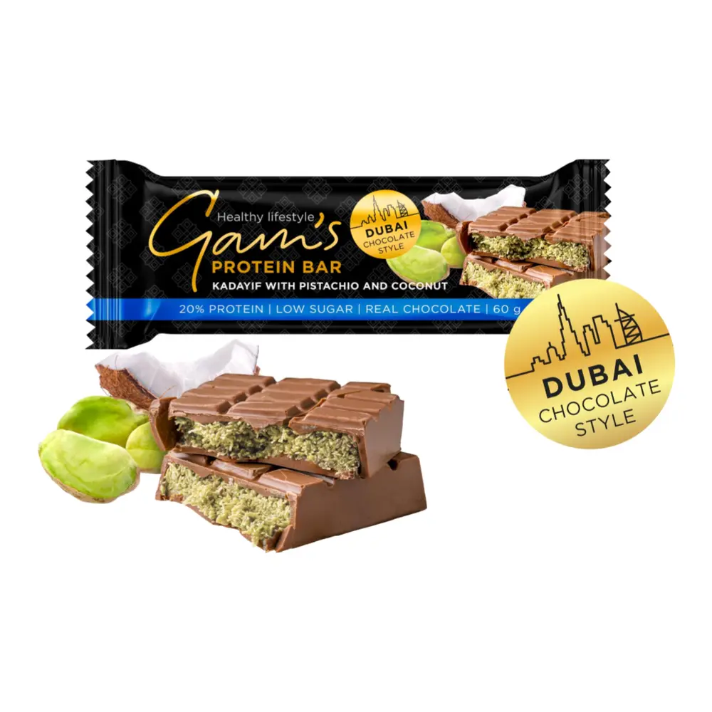 Thanh Giàu Đạm Vị Socola Dubai & Dừa, Protein Bar, Kadayif with Pistachio & Coconut (60g) - GAM'S
