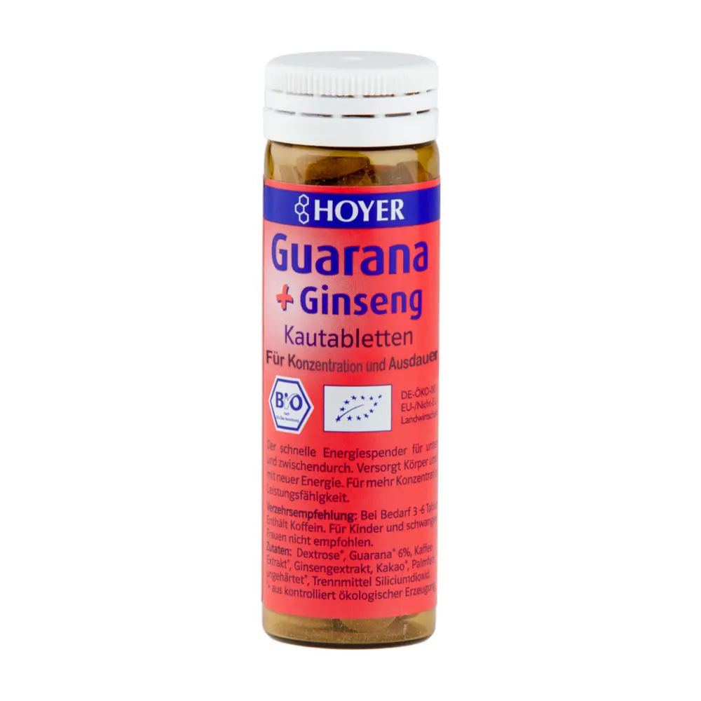 Kẹo Ngậm Nhân Sâm Hữu Cơ, Guarana & Ginseng Kautabletten (30g) - HOYER
