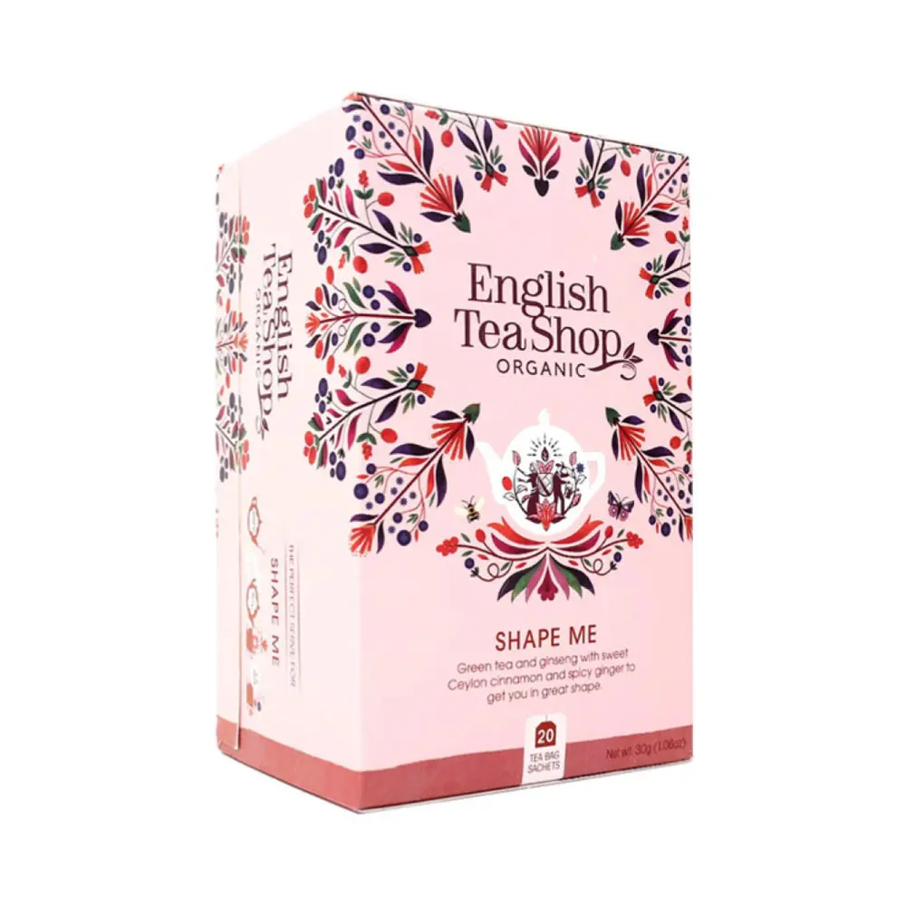 Trà Xanh Nhân Sâm, Quế & Gừng Hữu Cơ, Shape Me, 20 Túi Trà, 1.06 oz (30g) - ENGLISH TEA SHOP