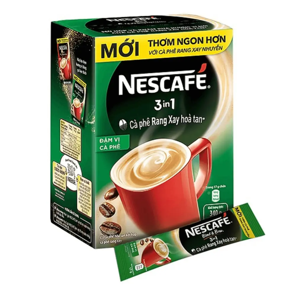 Cà Phê Rang Xay Hòa Tan Đậm Vị Cà Phê, 3 in 1 Ground Roasted Coffee, Strong, 20 Gói (340g) - NESCAFE