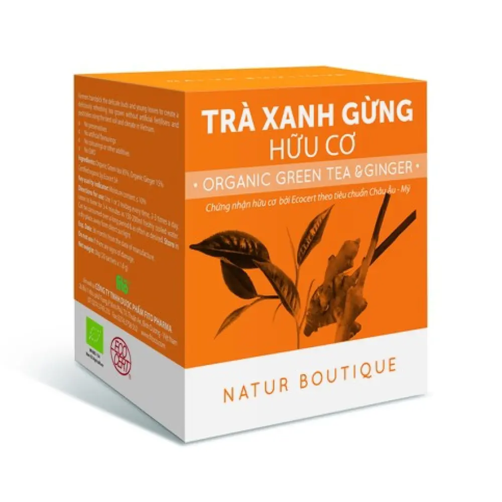 Trà Xanh Gừng Hữu Cơ, Organic Green Tea & Ginger, 20 Túi Lọc (36g) - NATUR BOUTIQUE