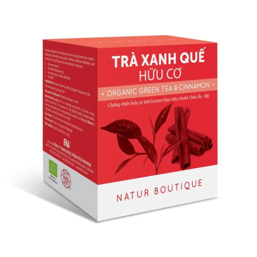 Trà Xanh Quế Hữu Cơ, Organic Green Tea & Cinnamon, 20 Túi Lọc (36g) - NATUR BOUTIQUE