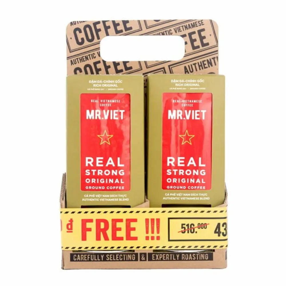 Combo Cà Phê Rang Xay Pha Phin, Real Strong Original Ground Coffee with Coffee Filters, 4 Bộ (1000g) - MR. VIET