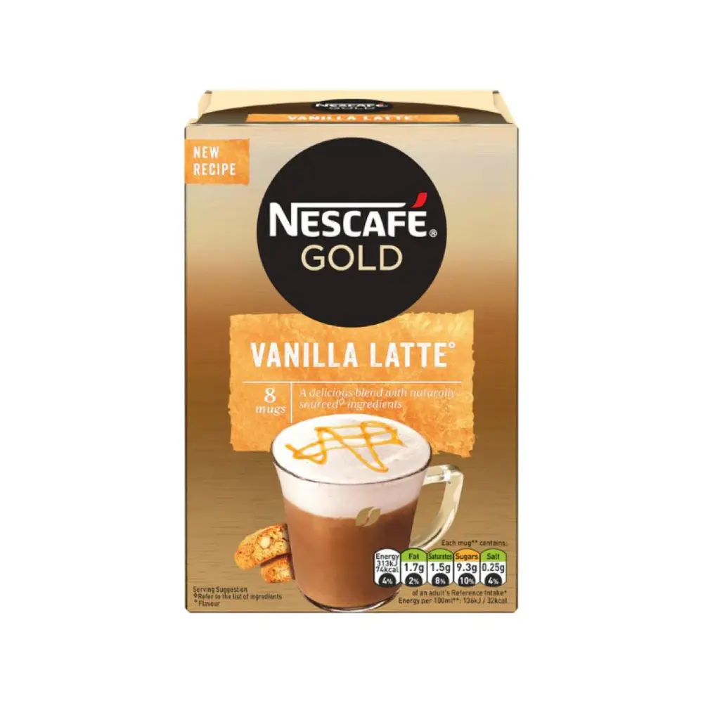 Cà Phê Hòa Tan, Gold, Vanilla Latte, 8 Gói (148g) - NESCAFE