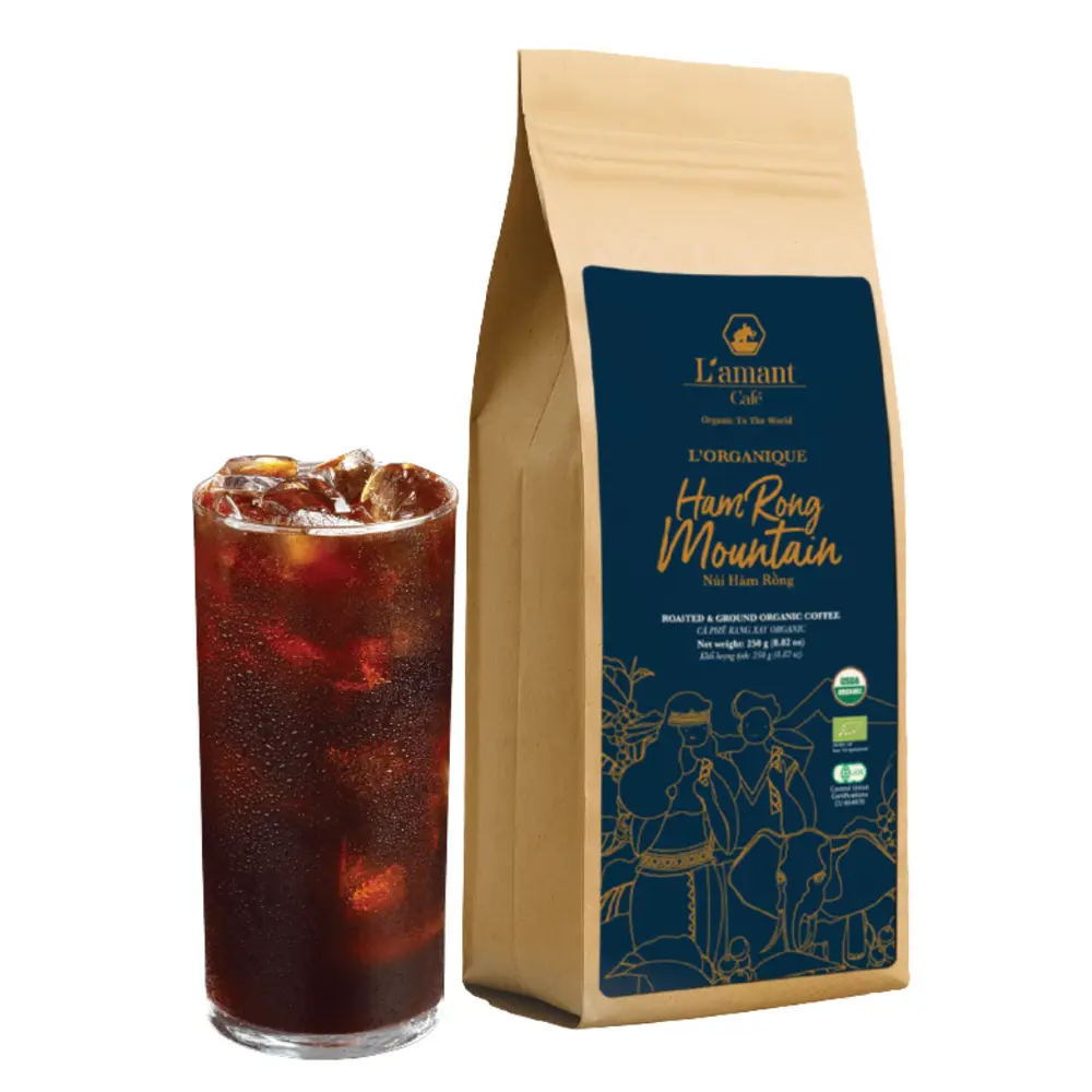 Cà Phê Rang Xay Hữu Cơ, L`Organique, Hàm Rồng Moutain, Roasted & Ground Coffee, 8.82 oz (250g) - L'AMANT CAFE